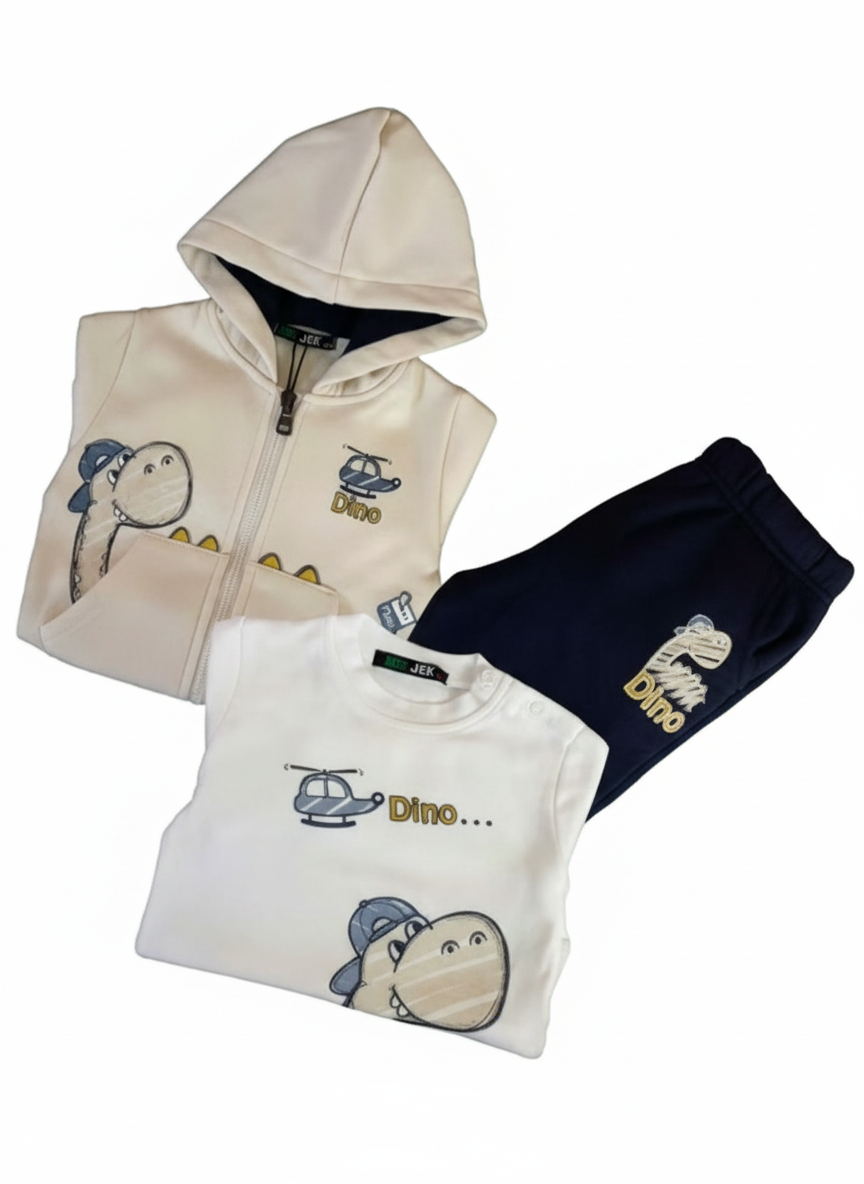 Completo 3 Pezzi Bimbo Dino (1–3 Anni) – Felpa, T-Shirt e Pantalone