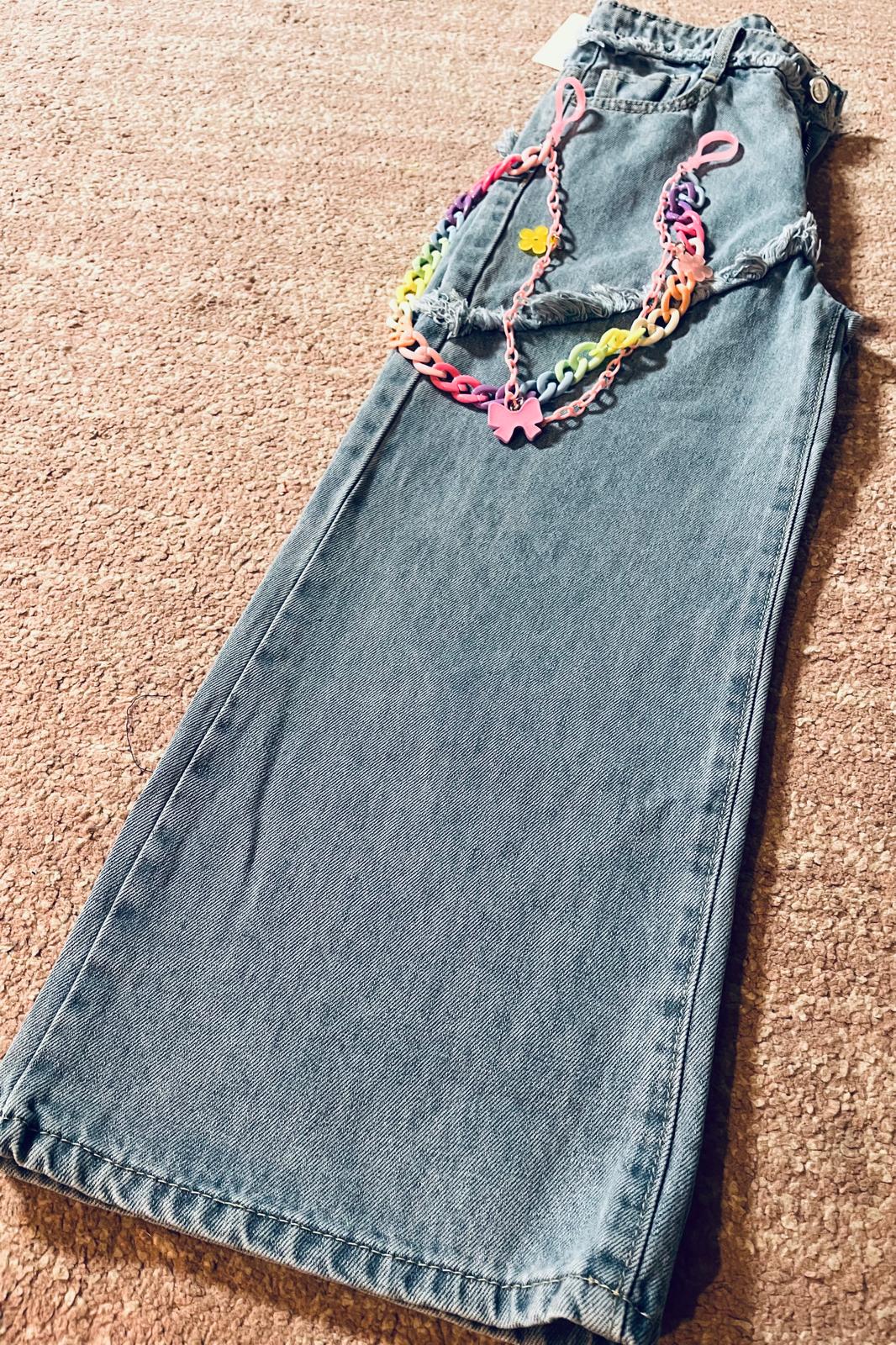 Jeans frangia e catena colorata
