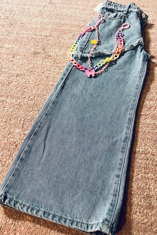 Jeans frangia e catena colorata