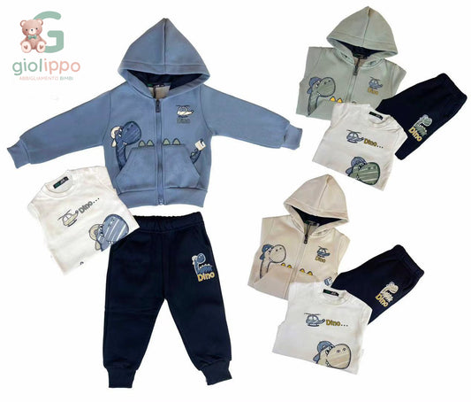 Completo 3 Pezzi Bimbo Dino (1–3 Anni) – Felpa, T-Shirt e Pantalone