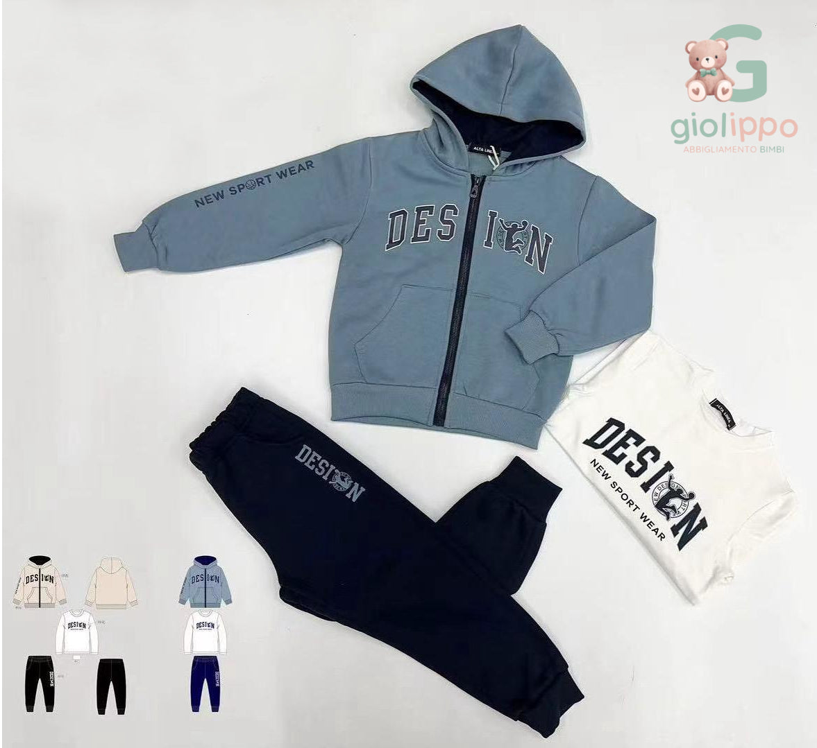 Completo 3 Pezzi Bimbo DESION (4–14 Anni) – Felpa, T-Shirt e Pantalone Sportivo