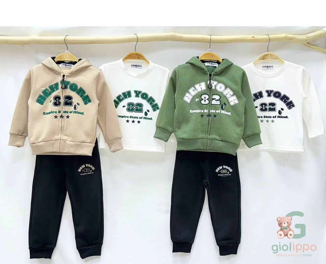 Completo 3 Pezzi Bimbo con Cappuccio e Zip New York 82 (12–36 Mesi)