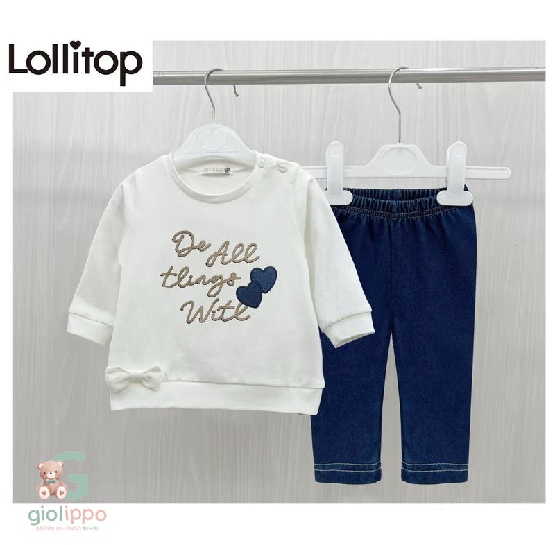 Completo 2 Pezzi Bimba Lollitop (3–18 Mesi) – Felpa e Leggings Jeans
