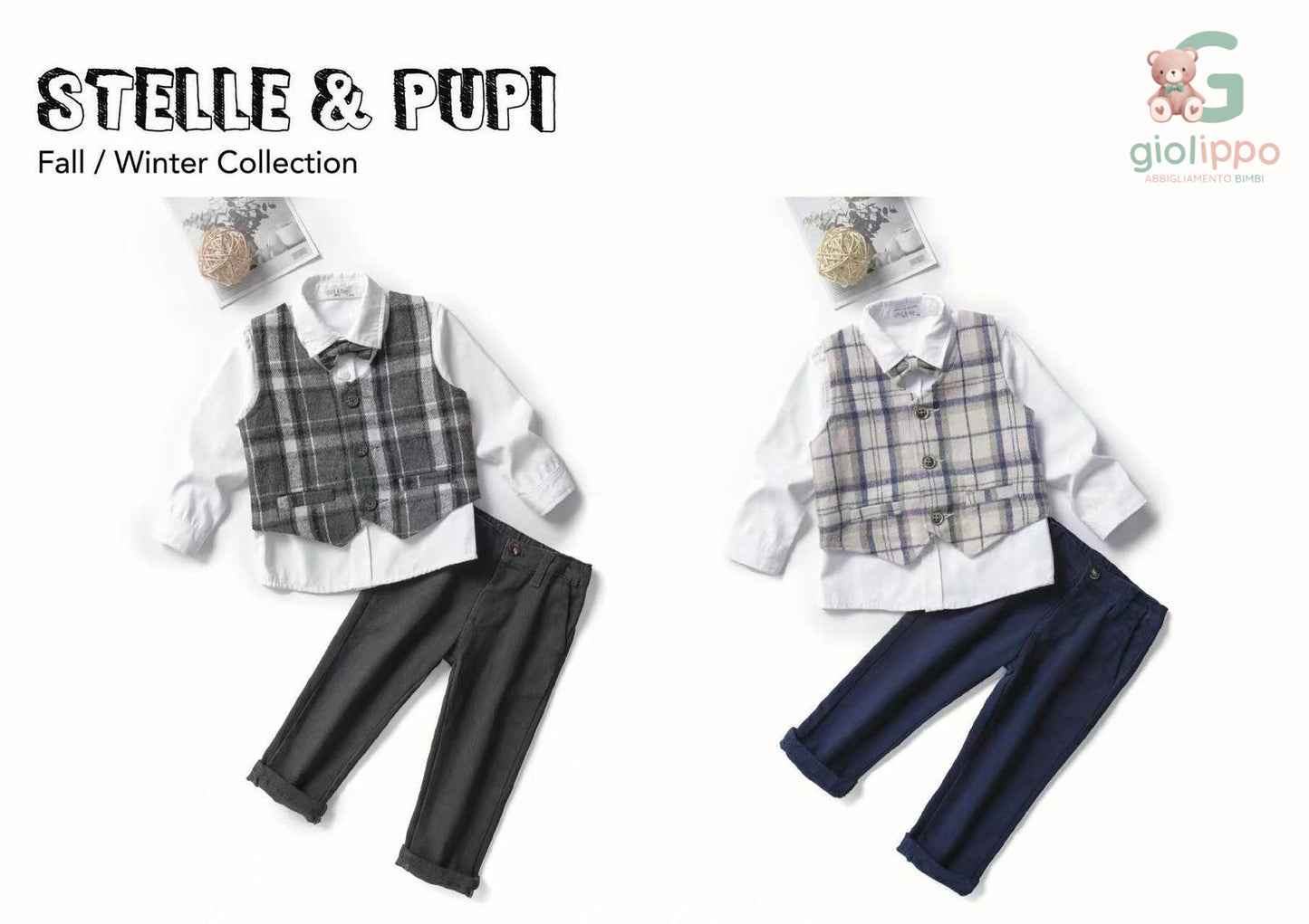 Completo Elegante 3 Pezzi Bimbo con Gilet (12–36 Mesi) – Stelle & Pupi