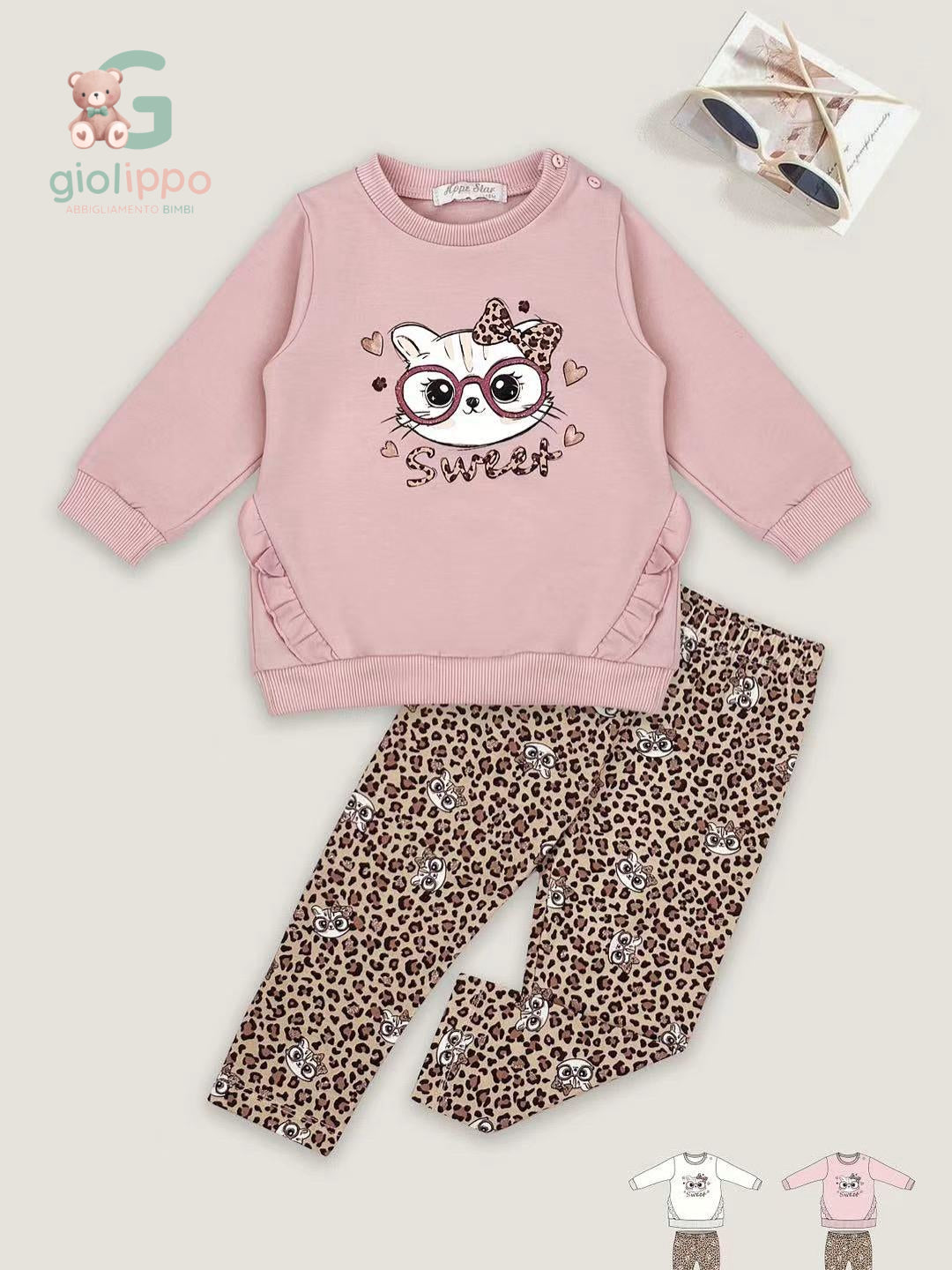 Completo 2 Pezzi Bimba – Maglia “Sweet” + Leggings Fantasia (12–36 Mesi)