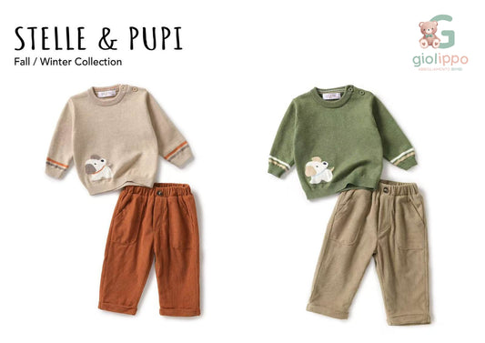 Completo 2 Pezzi Bimbo – Pull Ricamato + Pantaloni a Costine (3–18 Mesi)